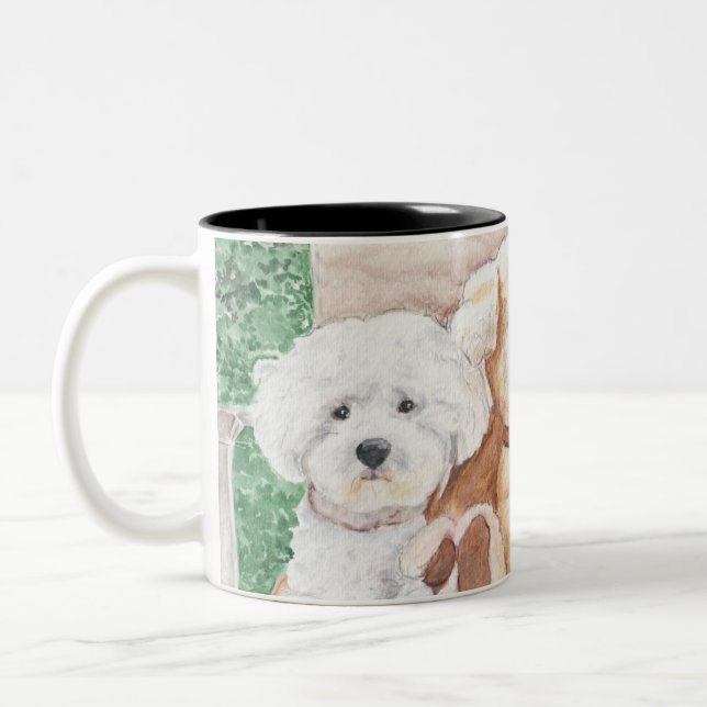 Two Bichons and a Friend on a Mug / Cup (Left)