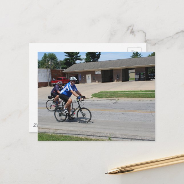 Two Bicycle Riders in Burlington, Iowa Postcard (Front/Back In Situ)