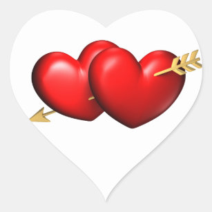 Two big and chubby hearts with a golden arrow heart sticker