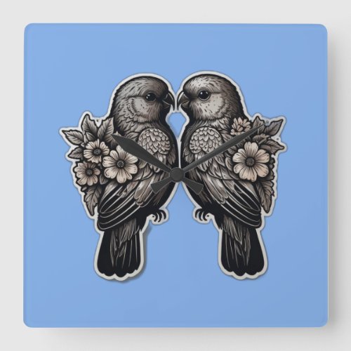 Two bird square wall clock