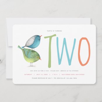 Two Birdie Second Birthday Party Invitation by mistyqe at Zazzle