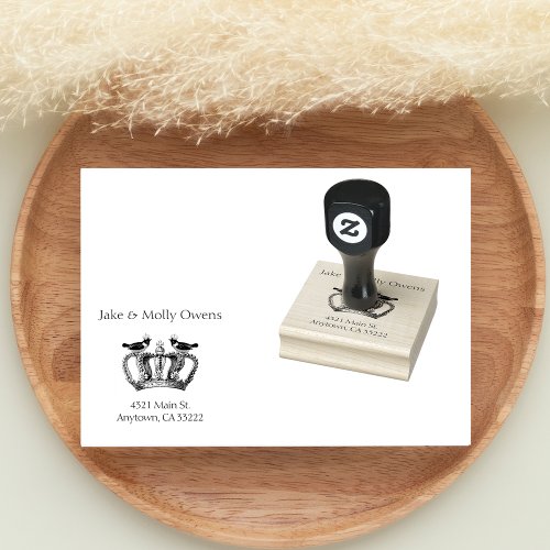 Two Birds and a Crown Vintage Personalized Rubber Stamp