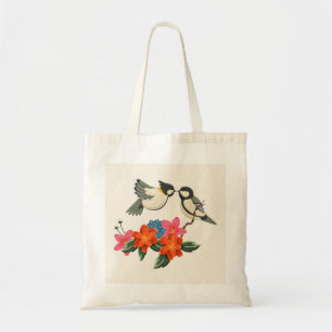 Two Birds and Flowers – Nature-Inspired Tote Bag