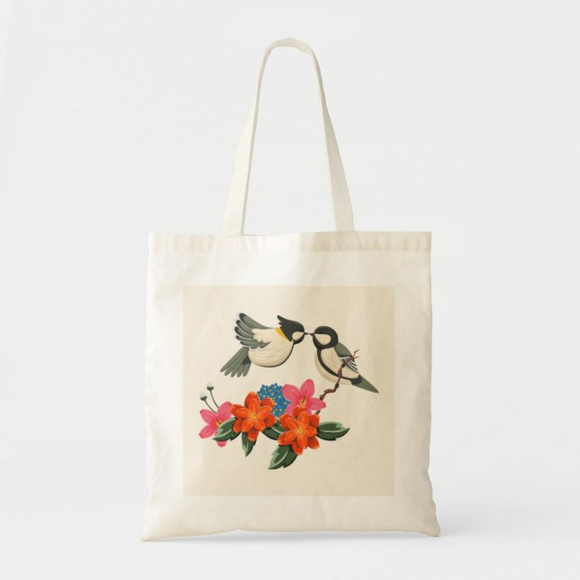 Two Birds and Flowers – Nature-Inspired Tote Bag (Front)