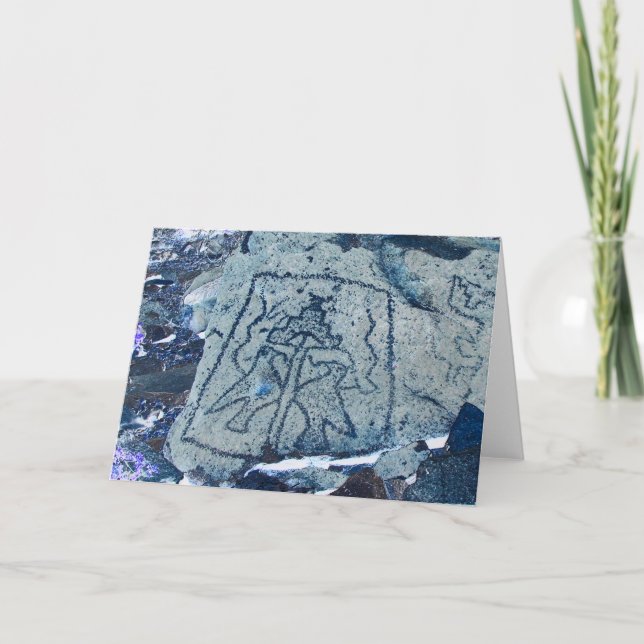Two birds beneath a Terraced Mountain Petroglyph Card (Front)