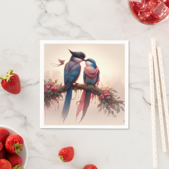 Two birds Flat Thank You Card Napkins (Insitu)