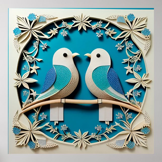 🌸 Two Birds Floral Wall Art Gift Idea 🎁 (Front)