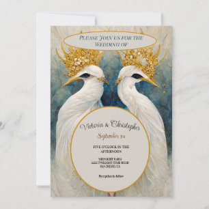 Two birds in love gold invitation