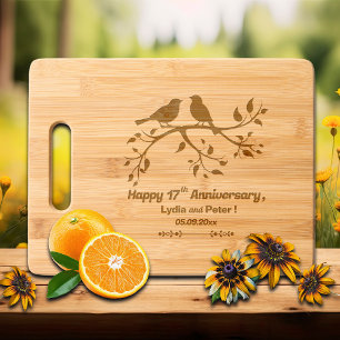 Two Birds on a Branch 17th Wedding Anniversary Engraved Cutting Board