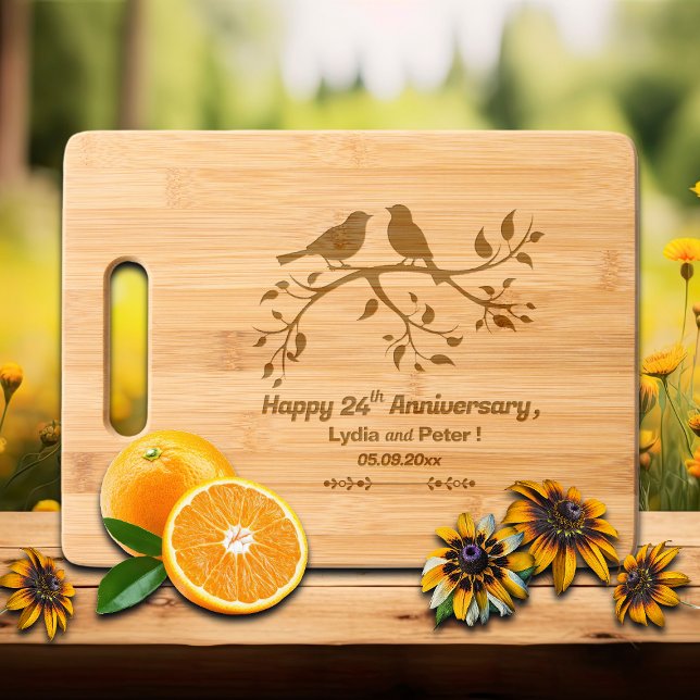 Two Birds on a Branch 24th Wedding Anniversary Engraved Cutting Board (Creator Uploaded)
