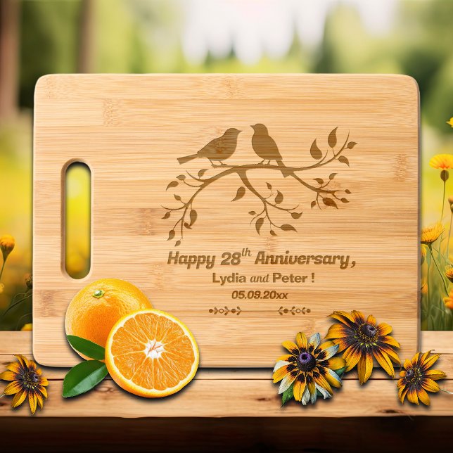 Two Birds on a Branch 28th Wedding Anniversary Engraved Cutting Board (Creator Uploaded)