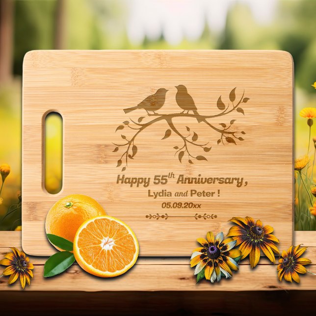 Two Birds on a Branch 55th Wedding Anniversary Engraved Cutting Board (Creator Uploaded)