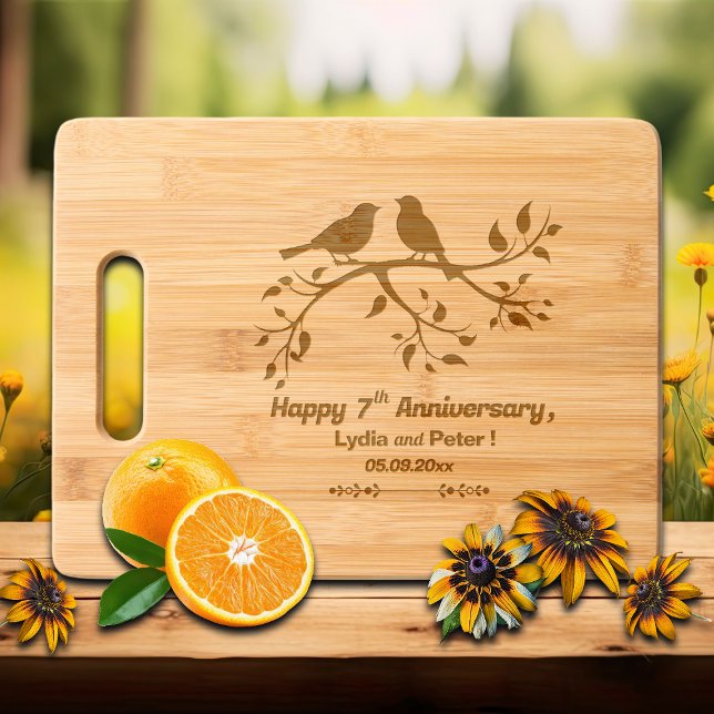 Two Birds on a Branch 7th Wedding Anniversary  Engraved Cutting Board (Creator Uploaded)