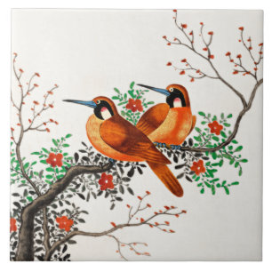 Two Birds on a Flowering Branch  Ceramic Tile