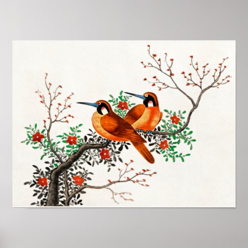 Two Birds on a Flowering Branch Poster