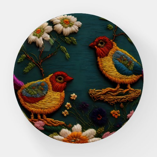 Two birds on flowers tree in Embroidery Design  Paperweight