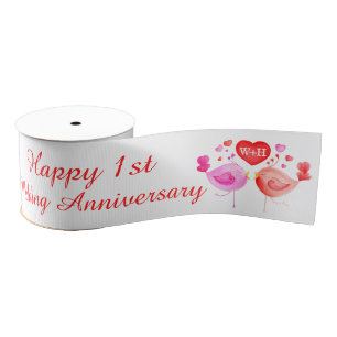Two birds personalized wedding anniversary ribbon