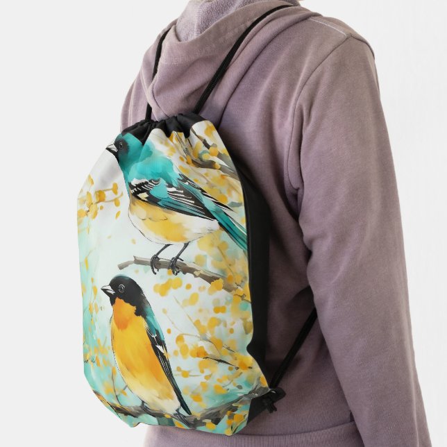 Two Birds Sitting on Tree Branch Drawstring Bag (Insitu)