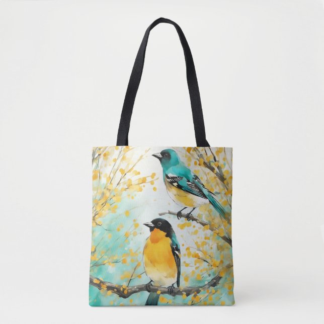 Two Birds Sitting on Tree Branch Tote Bag (Front)