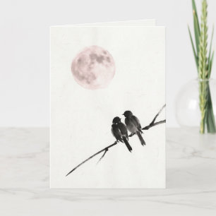 Two Birds Sumi-E Soft Moon Besties Galentines Holiday Card