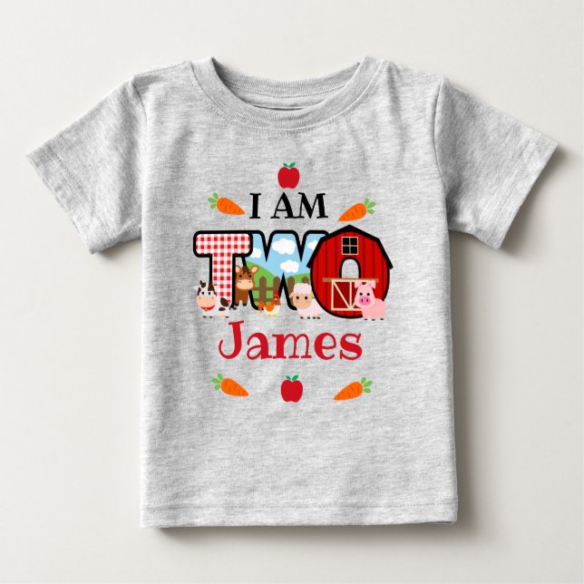 TWO Birthday Farm Animal | Barnyard Birthday Baby T-Shirt (Front)