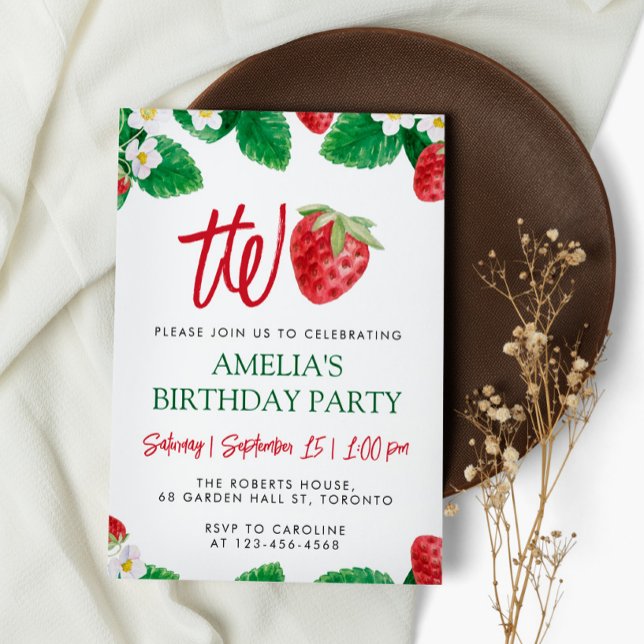 Two Birthday Summer Strawberry Berry Sweet  Invitation (Creator Uploaded)