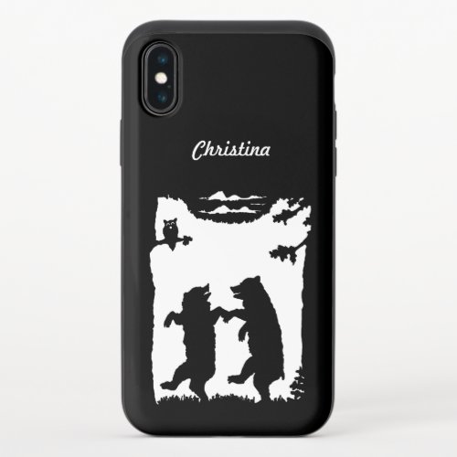 Two Black Bears Dancing Under Trees Owl Clouds iPhone X Slider Case
