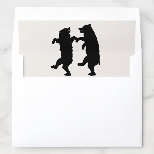 Two Black Bears in Silhouette on White Dancing Envelope Liner