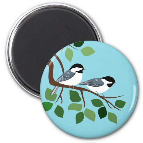 Two Black Capped Chickadees In Tree Magnet