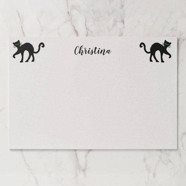 Two Black Cats Arched Backs Green Eyes Paper Pad (Front)