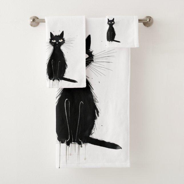 Two Black Cats Bath Towel Set (Insitu)
