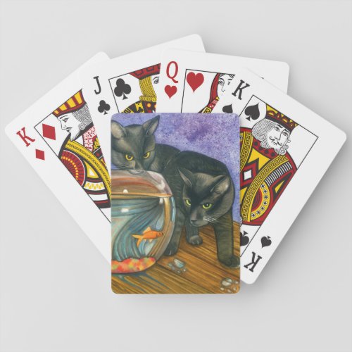 Two Black Cats  Colorful Feline Watercolor Playing Cards
