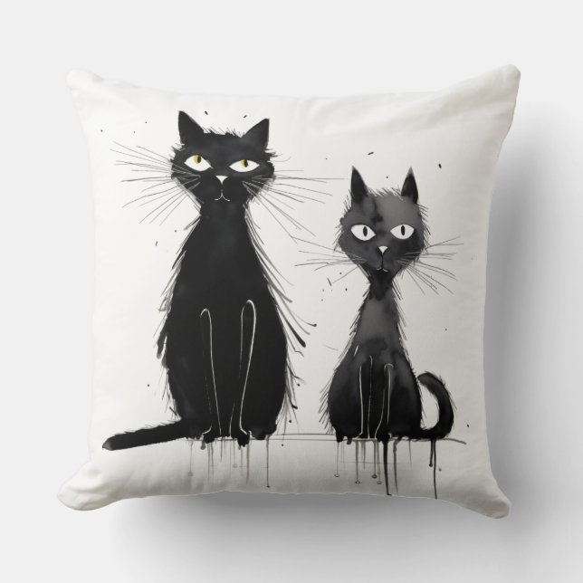 Two Black Cats Design Throw Pillow (Front)