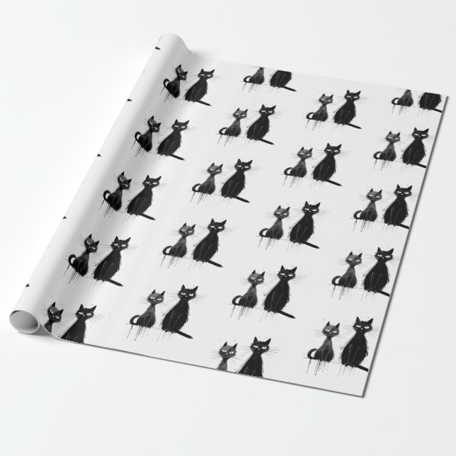 Two Black Cats Design Wrapping Paper (Unrolled)