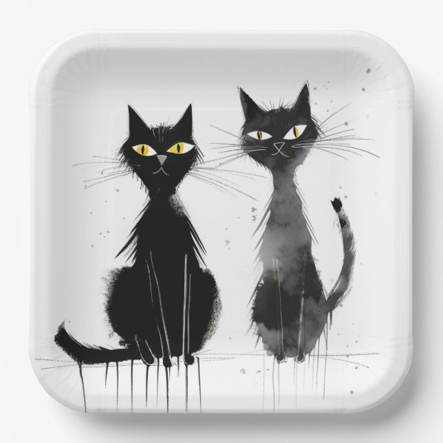 Two Black Cats Paper Plates (Front)