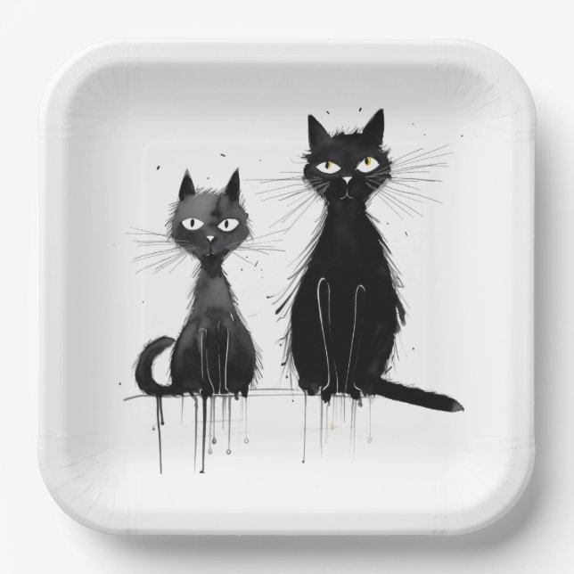 Two Black Cats Paper Plates (Front)
