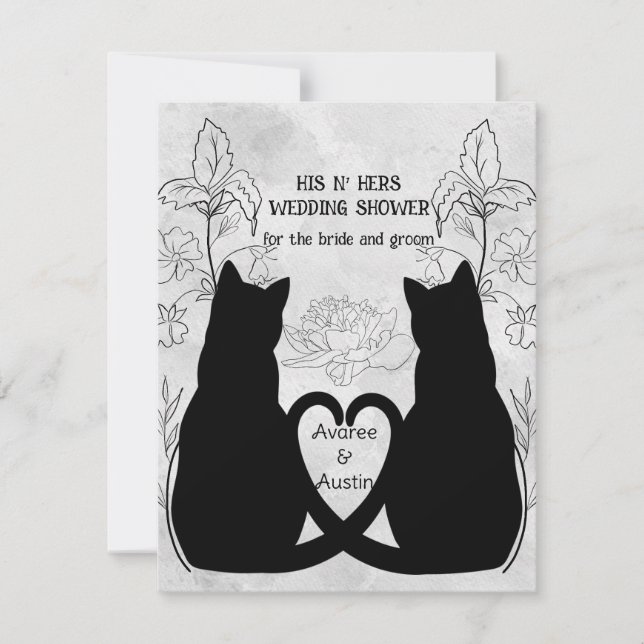 Two Black Cats Tails Entwined His N' Hers Invitation (Front)