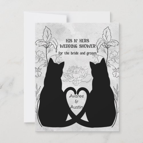 Two Black Cats Tails Entwined His N Hers Invitation