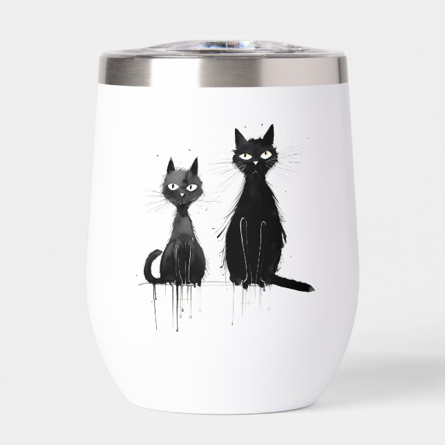 Two Black Cats Thermal Wine Tumbler (Front)