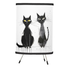 Two Black Cats - Watercolor Tripod Lamp