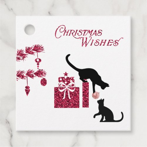 Two Black Cats with Gifts and Ornament Gift Tag