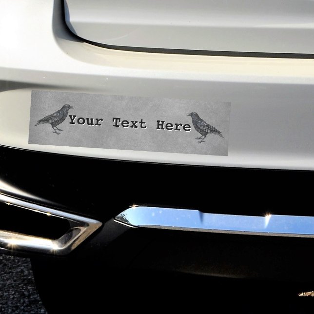 Two Black Gothic Spooky Crows on Grungy Grey Car Magnet (Gothic spooky black crows on grungy grey car bumper sticker magnet.)