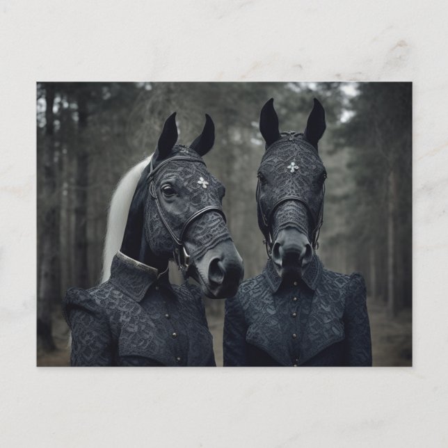 Two Black Horses in Suits AI Art Postcard (Front)