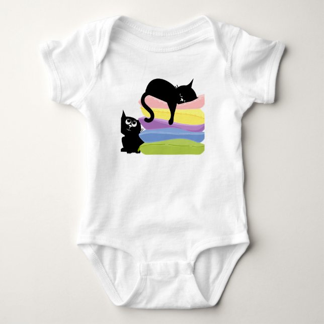 Two Black Kittens Rainbow Baby Bodysuit (Front)