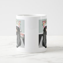 Two Black Labrador Dogs Christmas Fireplace Scene