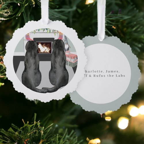 Two Black Labrador Retriever Christmas Ornament Card