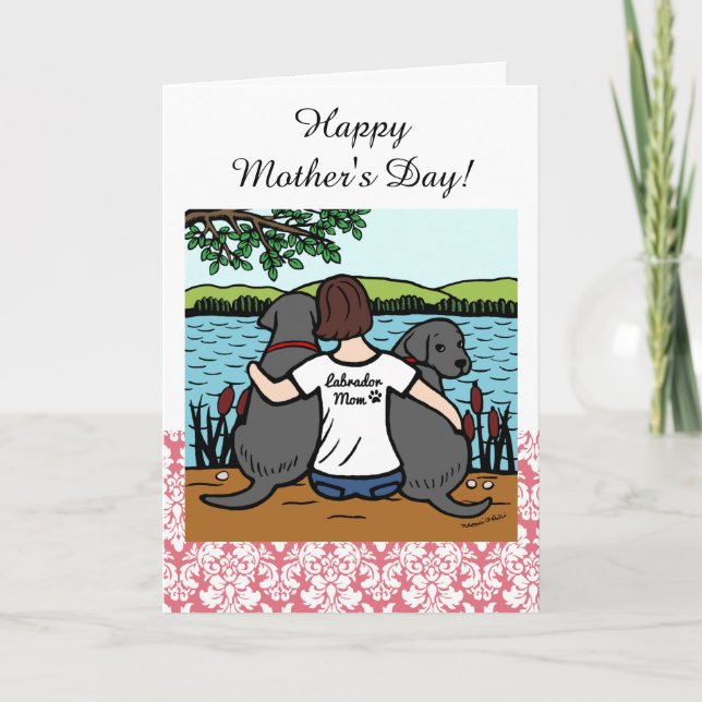 Two Black Labradors and Mom Card (Front)