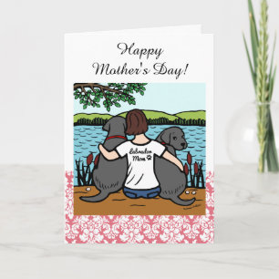 Two Black Labradors and Mom Card