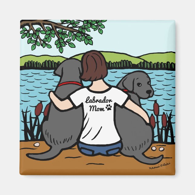 Two Black Labradors and Mom Magnet (Front)