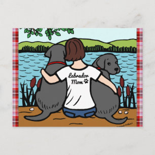 Two Black Labradors and Mom Postcard
